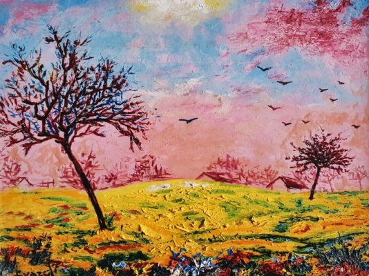 Bäume vor rosa Himmel