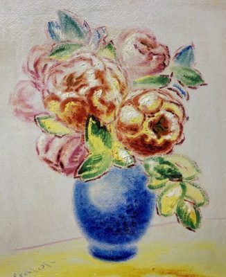 Blumenstrauß in blauer Vase