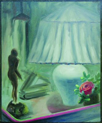 JM1510_Evard_André_Stillleben_mit_weißer_Lampe_und_Figur_Öl_auf_Hartfaserplatte_25,5x2 1cm_1918