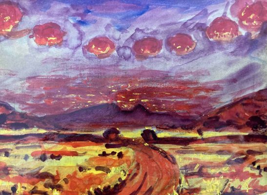 JM2225_Mountain with purple and red sky_1948_41x51cm