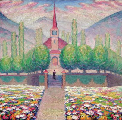 Kirche mit Zypressen