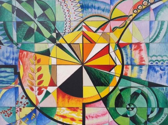 Konstruktion grün, blau, rot