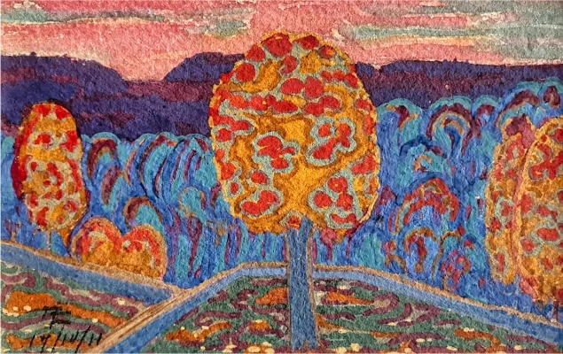 盛开的树与傍晚的氛围