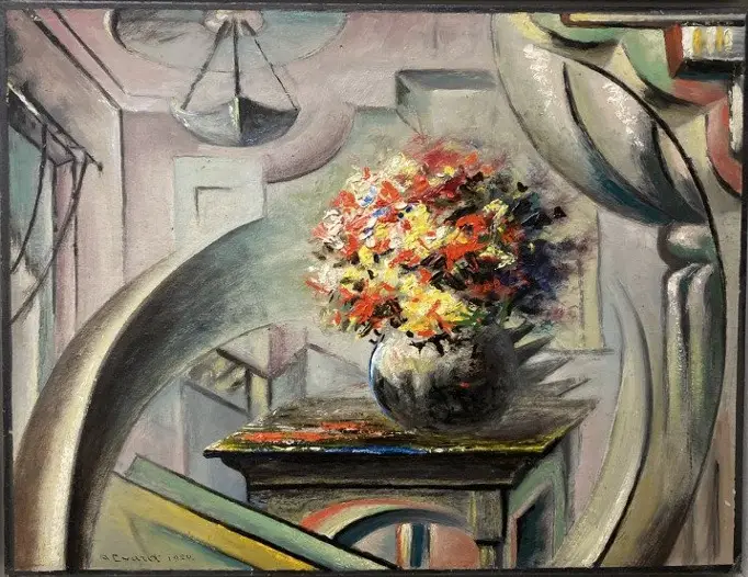 Konstruktion-mit-Blumen-in-Vase