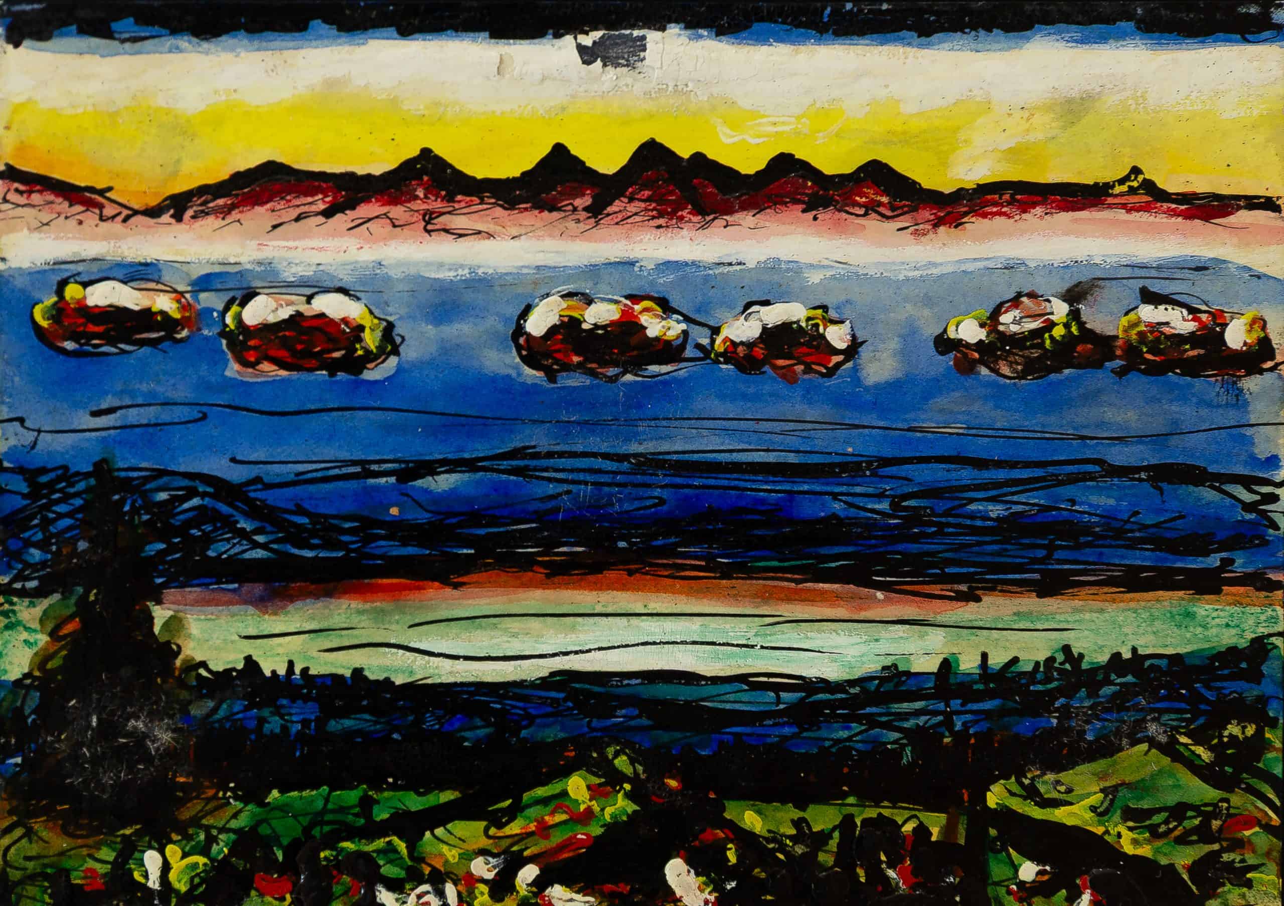 JM2228_André Evard_Dunkle Wolken vor blau-roten Bergen_1962_10,5x14,8cm_FRANK RAPP3